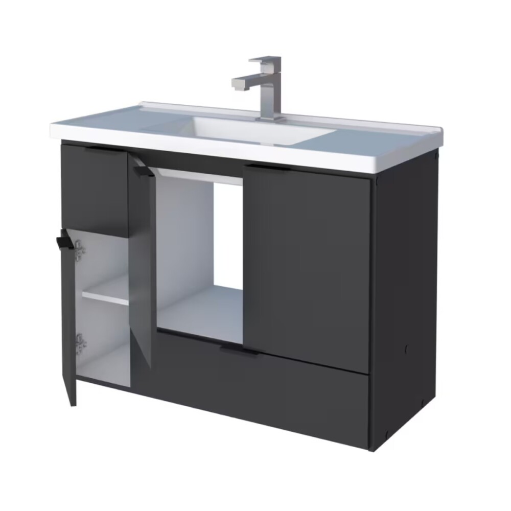 Mueble de baño suspendido Orquidea negro 80 cm con bacha de resina Mueble De Baño Suspendido Orquidea Negro 80 Cm Con Bacha De Resina