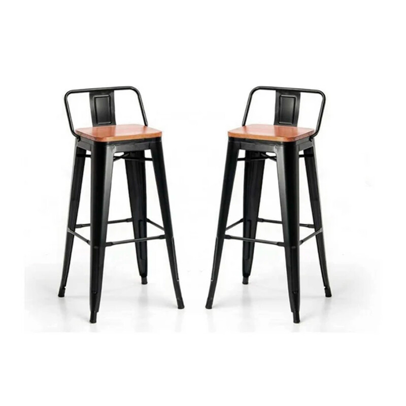 Set X2 Banqueta Tolix con respaldo y asiento con madera NEGRO MATE