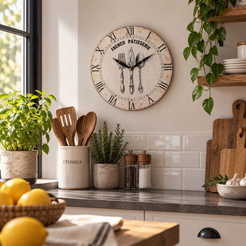 Reloj de Pared para Cocina 29 cm Diseño Cubiertos Estilo Vintage Reloj de Pared para Cocina 29 cm Diseño Cubiertos Estilo Vintage