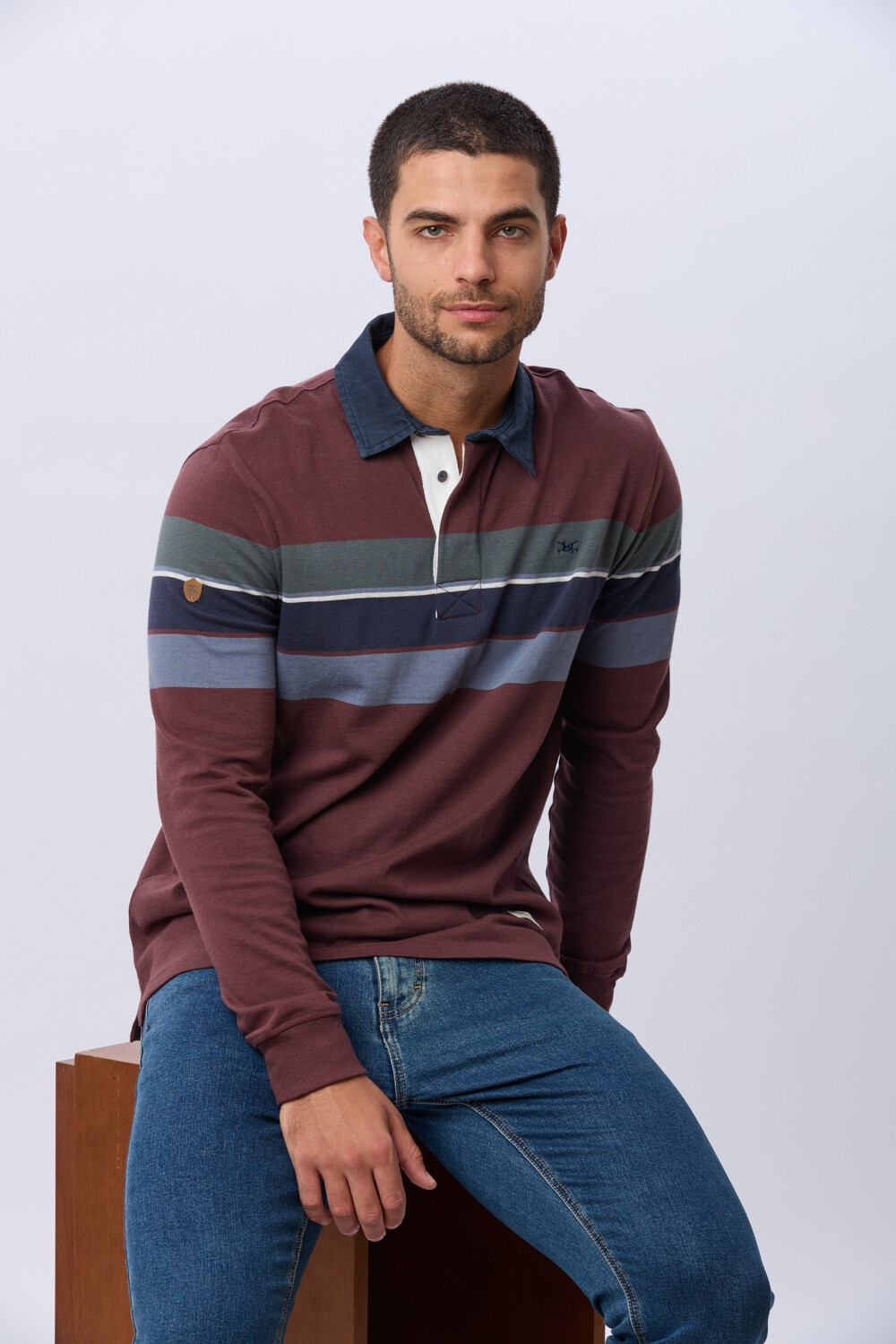 REMERA POLO RAYADA EN ALGODÓN Bordo