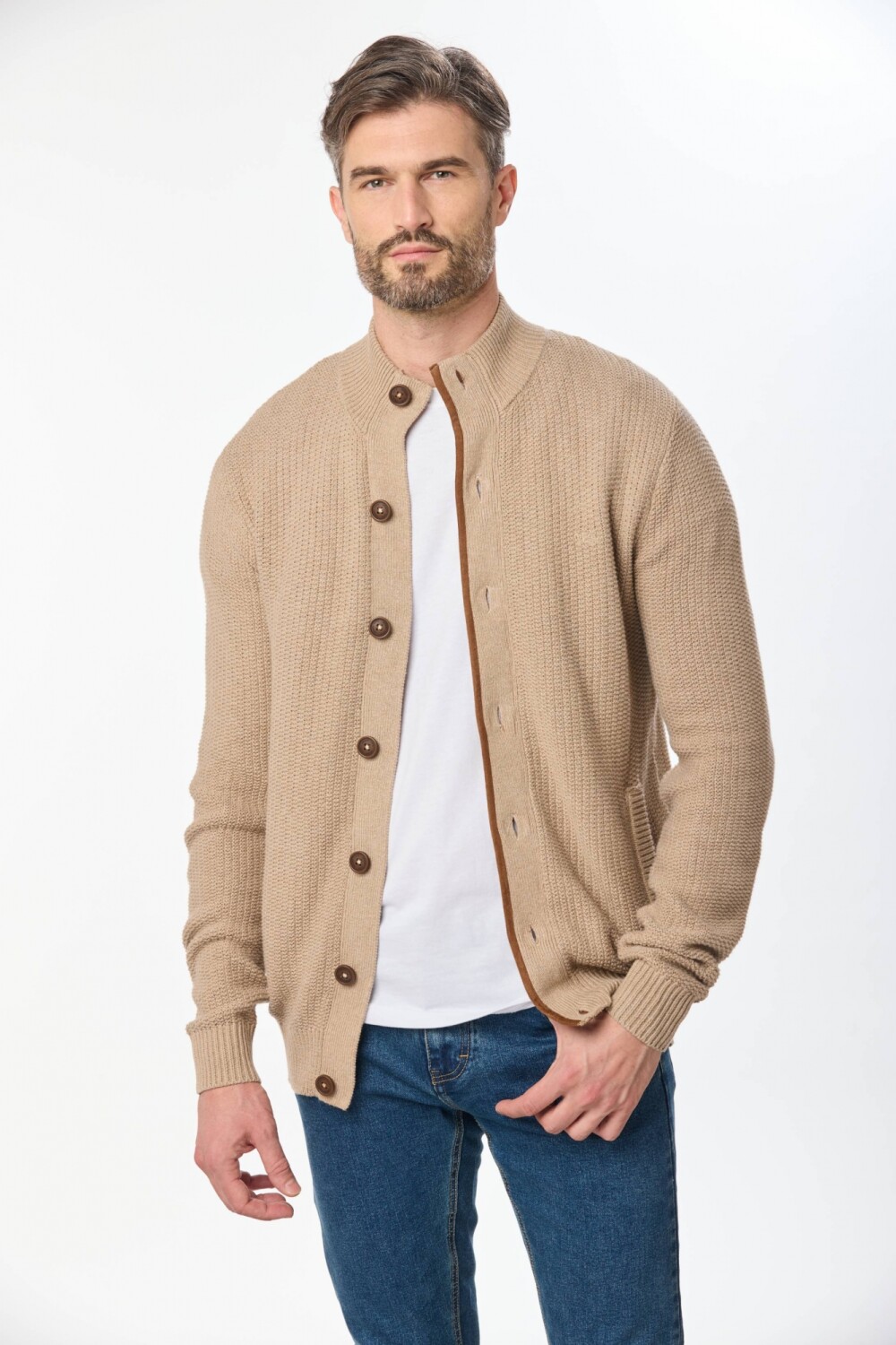 CARDIGAN GRUESO TEJIDO Beige