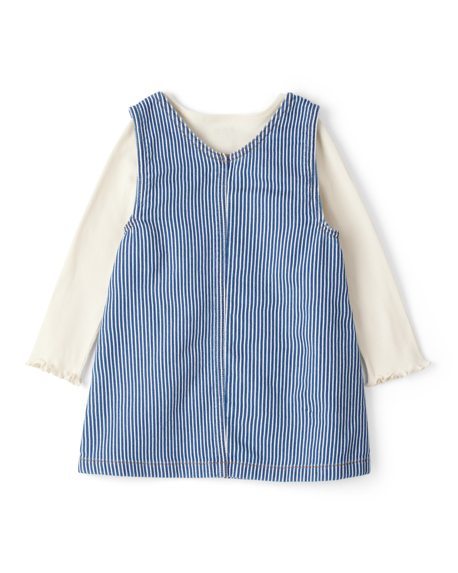 Set dos piezas, jumper jean a rayas y remera de algodón acanalado Sin color