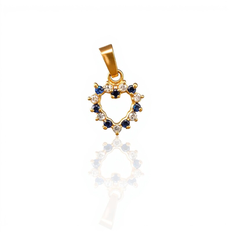 Dije Corazón-Oro bajo-Piedra Zafiro y Zirconia-CP8546 conpiedra