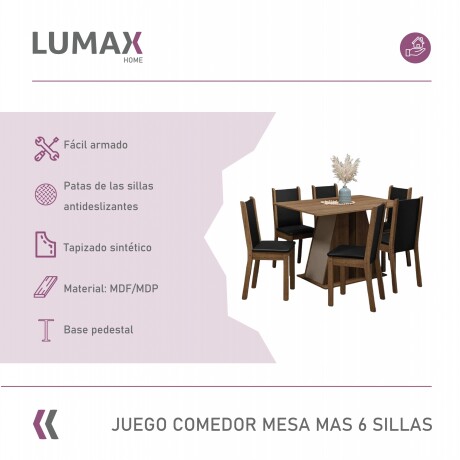 Juego de Comedor Mesa de Madera 6 Sillas Rustico Negro