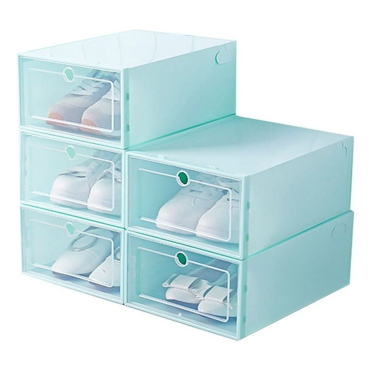 Caja Organizadora Zapatos Zapatera 12 Unidades Caja Apilable - Color Variante Verdeagua 