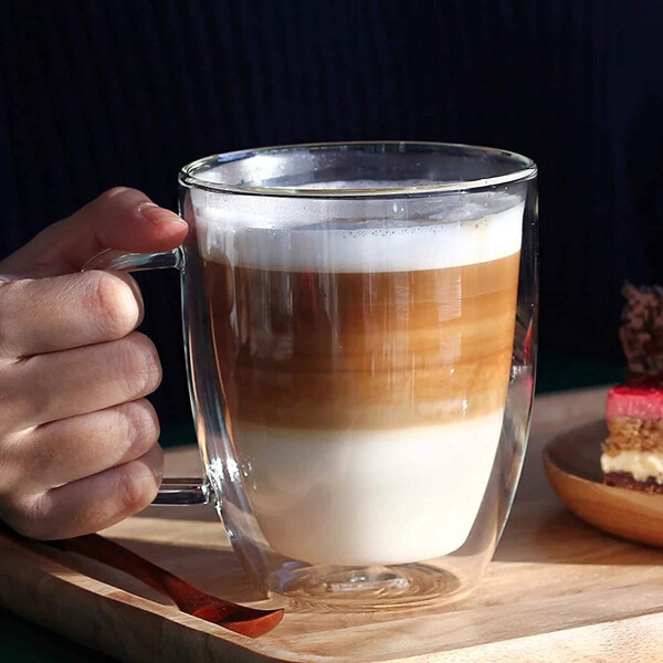 Taza De Vidrio Doble Pared Aislamiento C/ Asa Té Café 350ml Taza De Vidrio Doble Pared Aislamiento C/ Asa Té Café 350ml