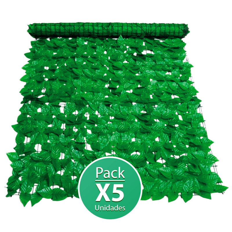 Pack 5 Cercos Artificiales con Diseño de Hojas 3x1mts Verde