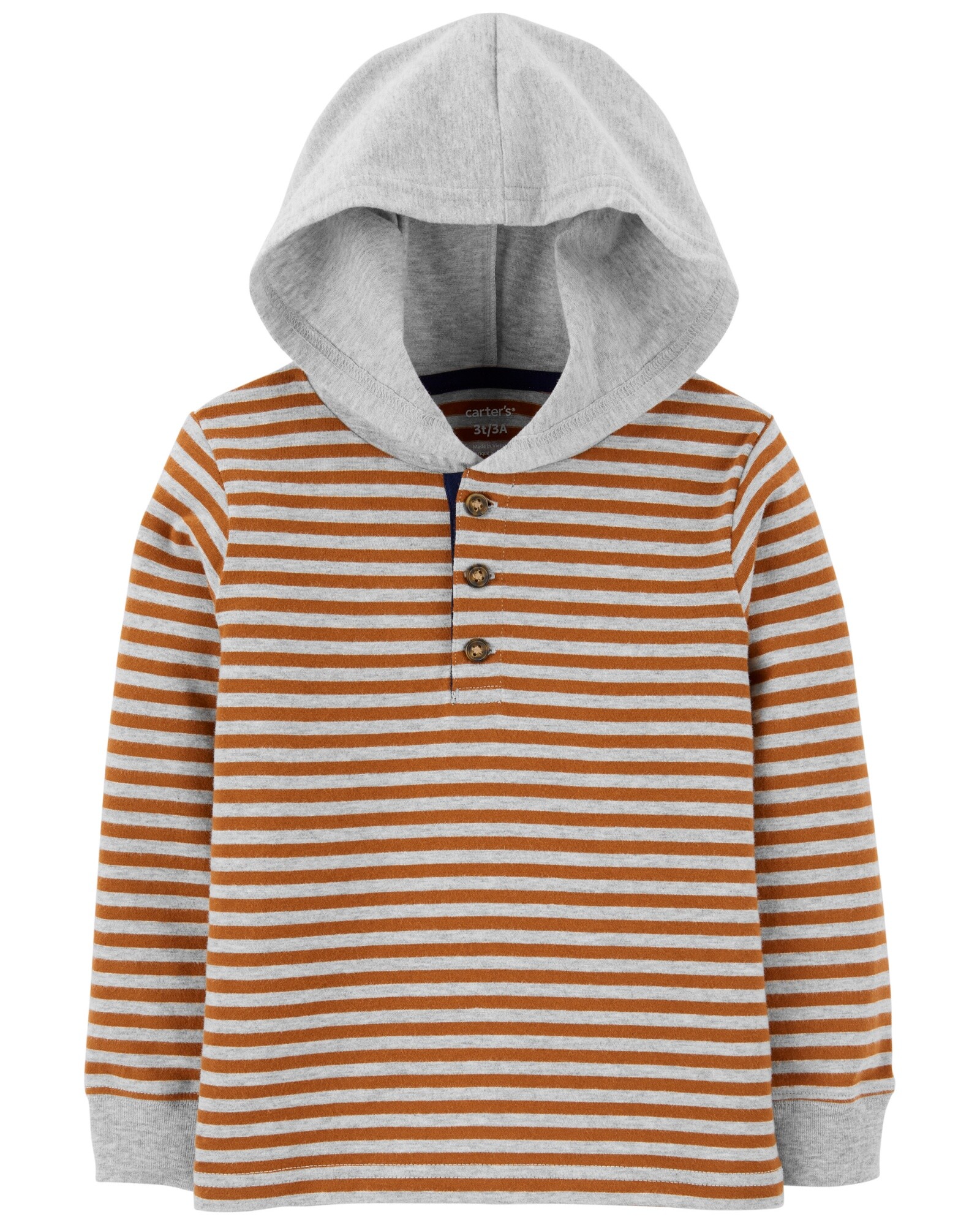 Remera de algodón manga larga con capucha y botones Sin color