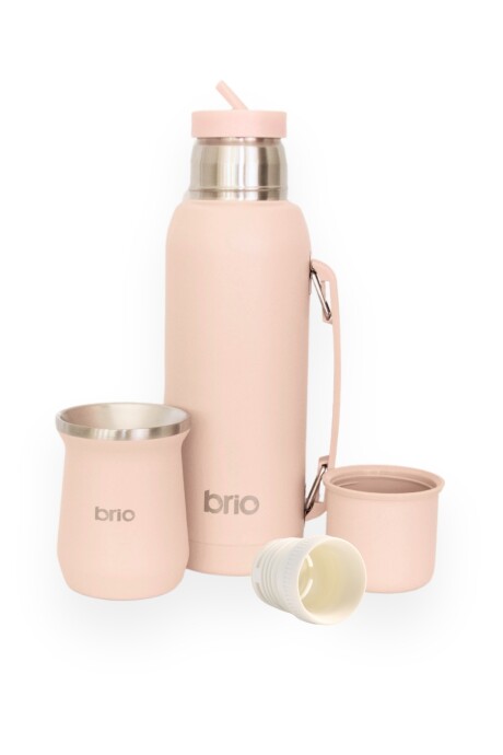 Set De Termo 1 Litro Y Mate Diseño Clásico brio Acero Inox Salmón