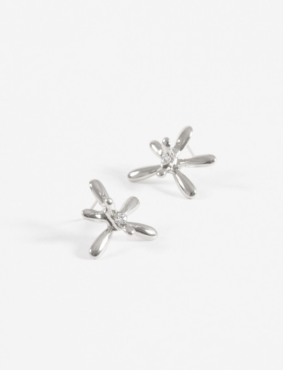 Caravanas flor metal - plateado 