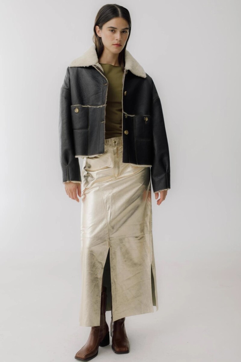 FALDA TANTA COURO METALIC LONG Champagne