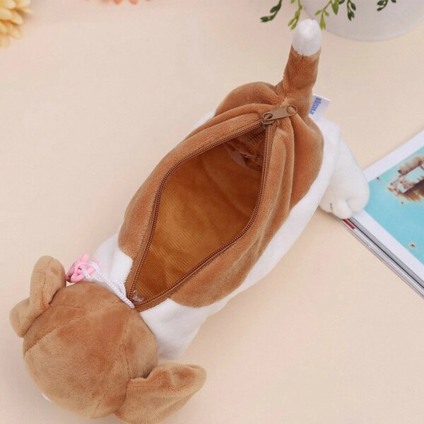 Cartuchera Escolar Peluiche Perro Infantil Con Cierre 2 en 1 Variante Color Beige
