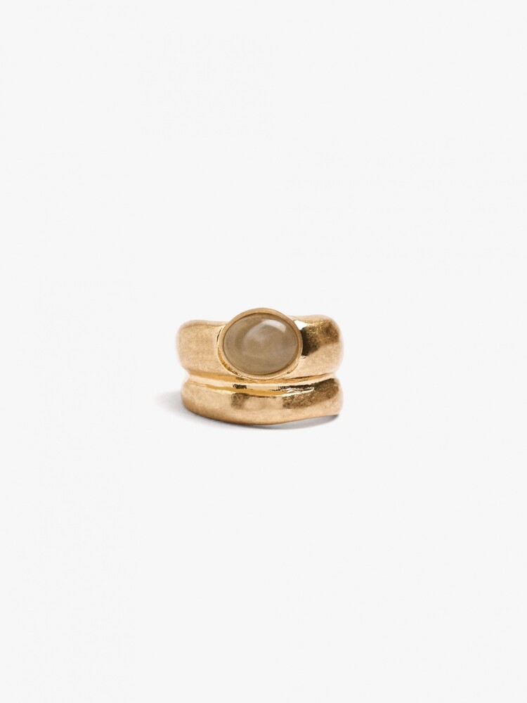 Anillo Doble Con Detalle Ovalado dorado