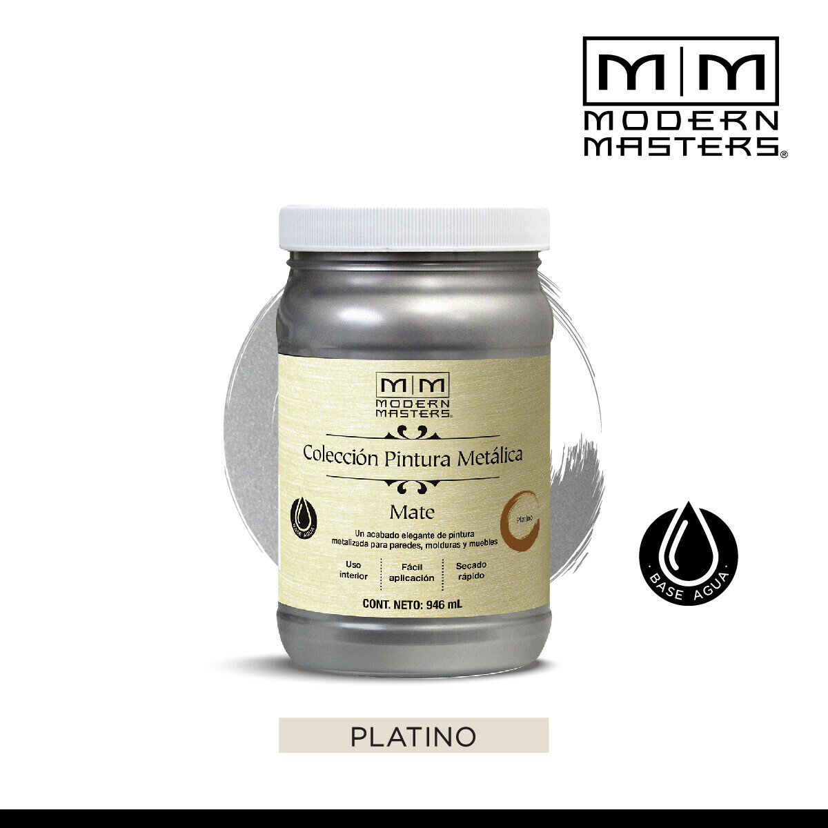 Látex Metálico 0.946L - Satinado Blanco Perla - Mate Platino 