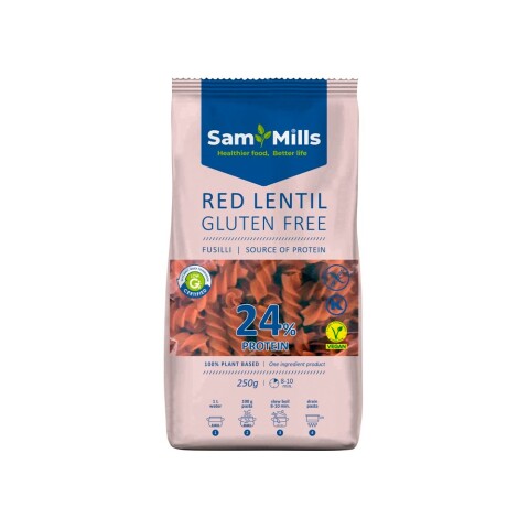 Fusilli de Lentejas Rojas 24% Proteína Sin Gluten 250g Sam Mills Pasta Sam Mills Lentejas Rojas