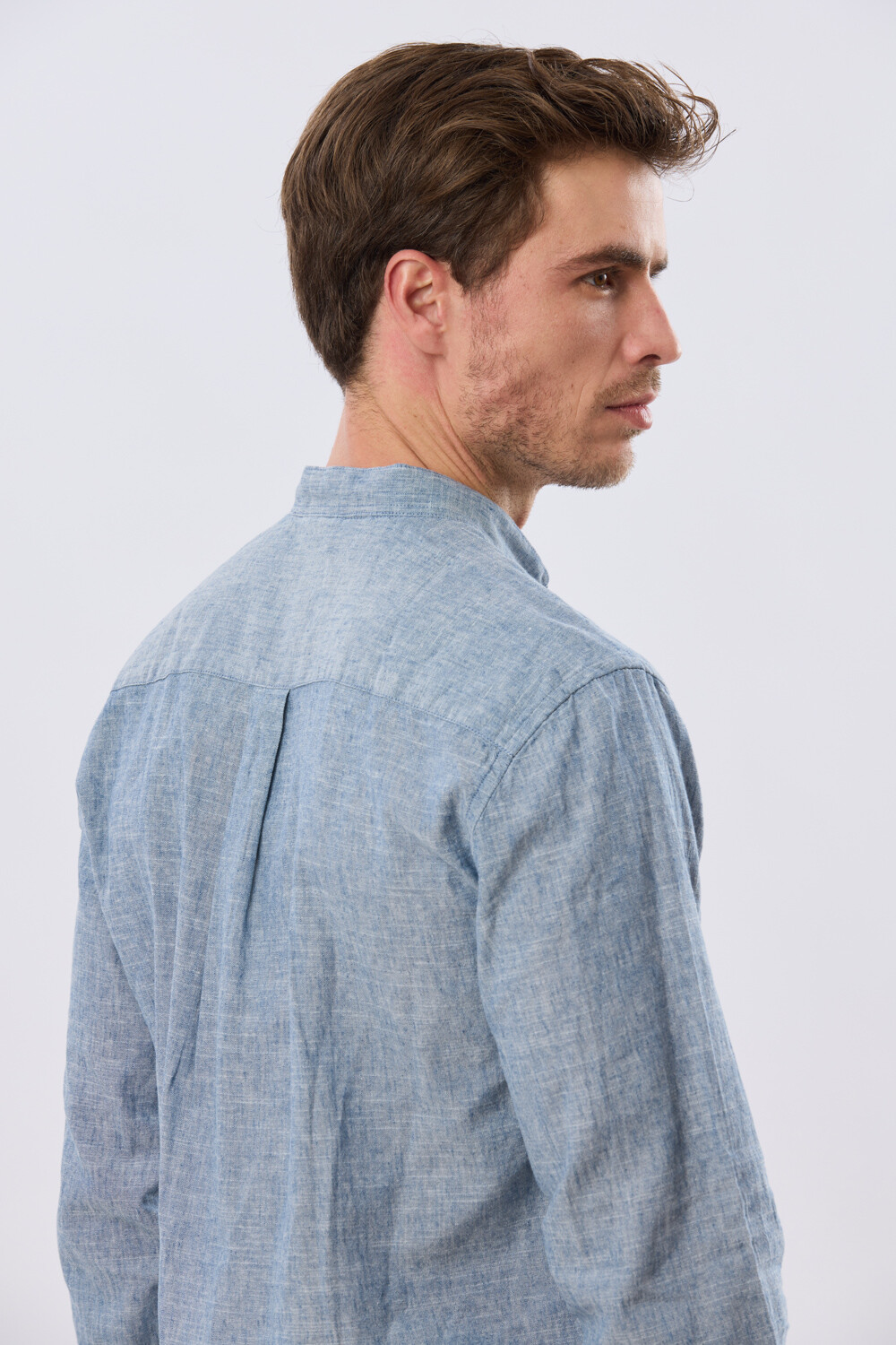 CAMISA LISA DE LINO CUELLO MAO Denim