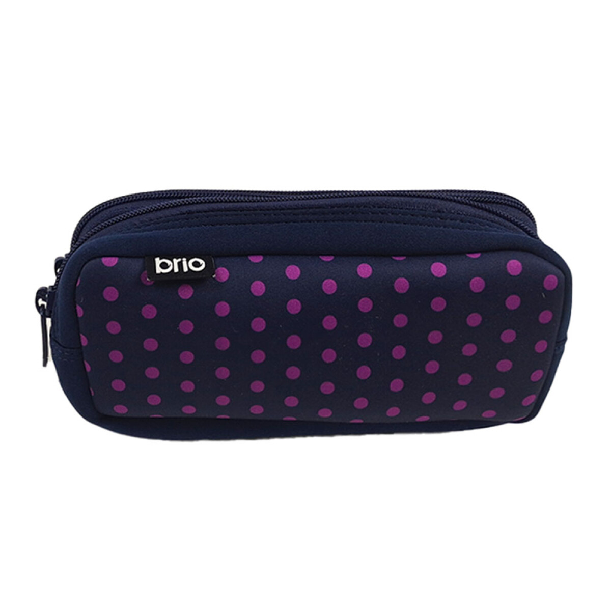 Cartuchera Neceser en Neopreno Brio con Doble Cierre - Azul Lunares Violetas 