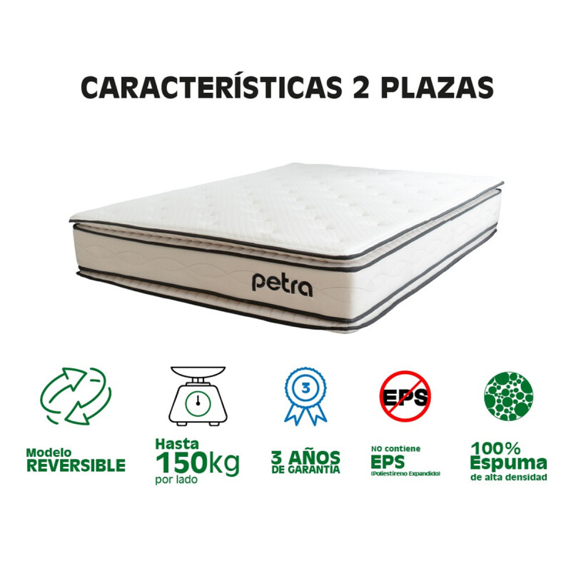 Colchón 2p Premium 150kg Reversible Doble Pillow Top Color Blanco Colchón 2p Premium 150kg Reversible Doble Pillow Top Color Blanco