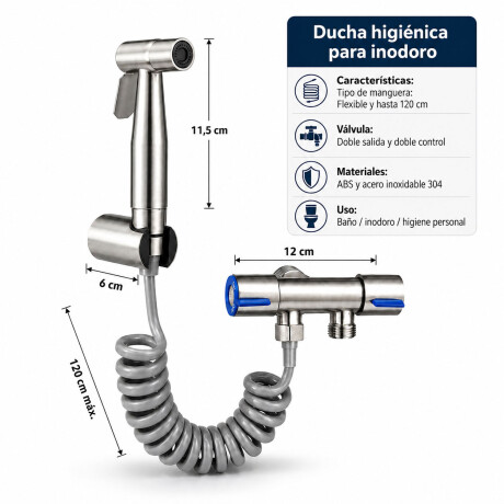 Ducha Higiénica Bidet Para Inodoro Completa Acero Inoxidable Plateado