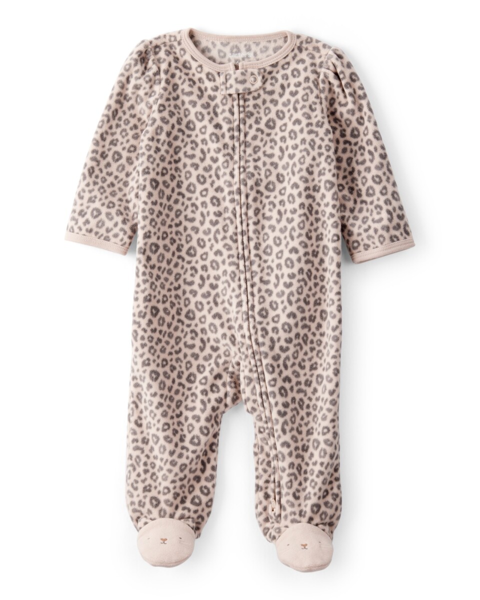 Pijama una pieza de micropolar, con pie, diseño leopardo 