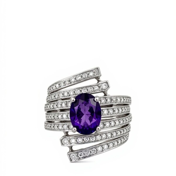 Anillo Lineas Zirconia - Amatista Imperial . Plata 925 - AN4746 sinpiedra