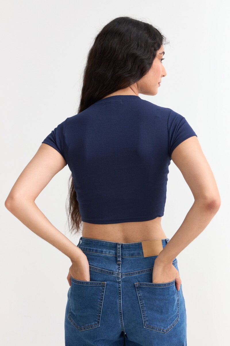 Remera m/c acanalada cuello a la base AZUL MARINO