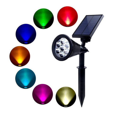 Lampara Foco Solar Jardín Exterior Luz Led Colores Rgb Lampara Foco Solar Jardín Exterior Luz Led Colores Rgb