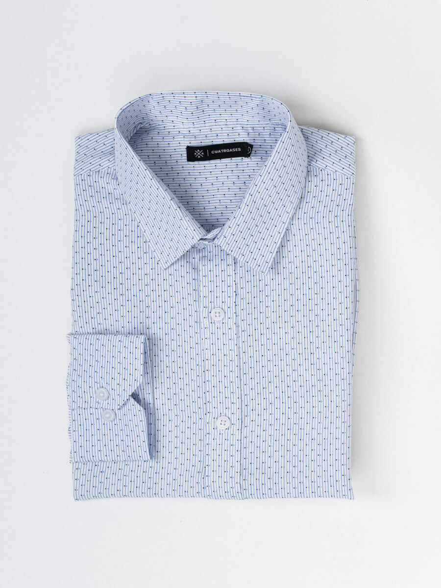 Camisa m/l estampada - blanco/celeste 