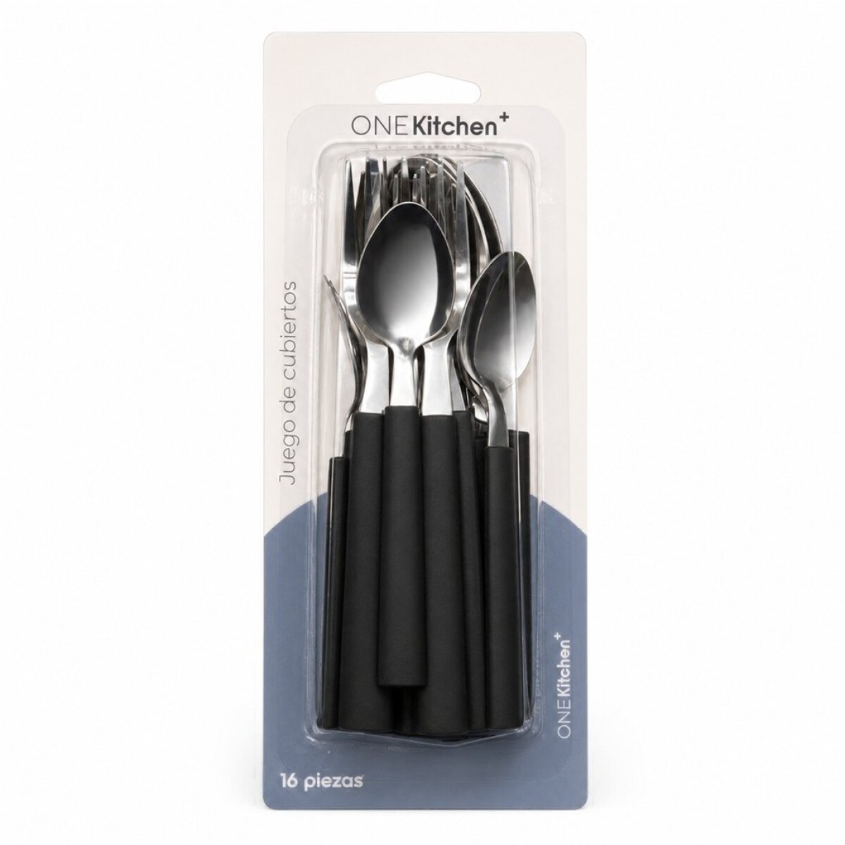 JUEGO DE CUBIERTOS 16PZAS MANGO PLASTICO NEGRO 