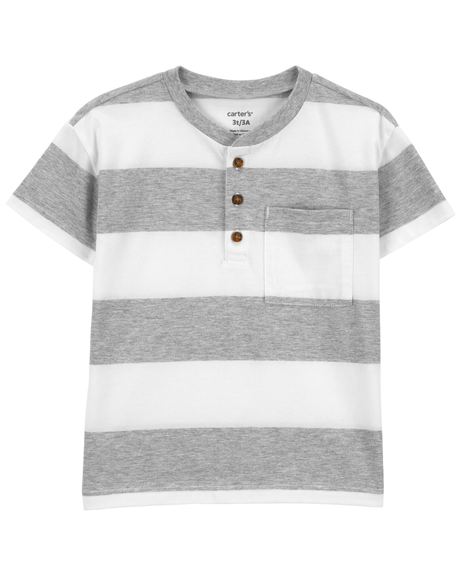 Remera henley de algodón, manga corta diseño a rayas Remera henley de algodón, manga corta diseño a rayas