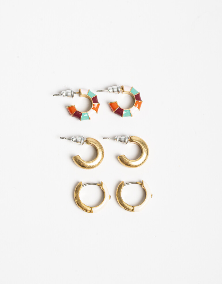 Aros Argollas Set Color Set De Argollas Esmaltadas - Combinacion Multicolor