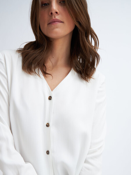 Blusa manga larga escote v Blanco