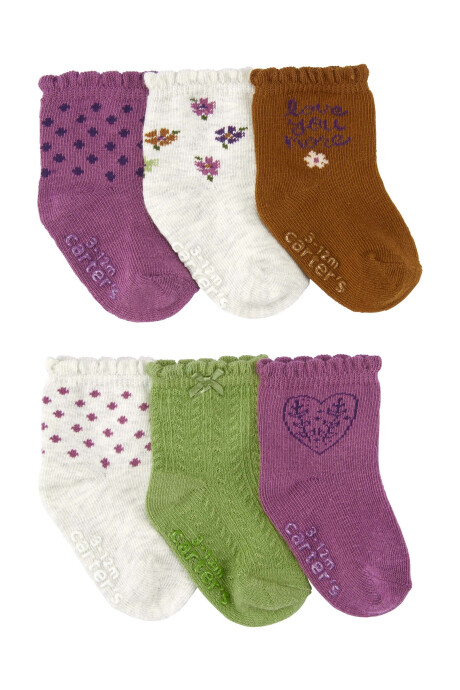 Pack seis pares de medias de algodón, festoneadas Sin color