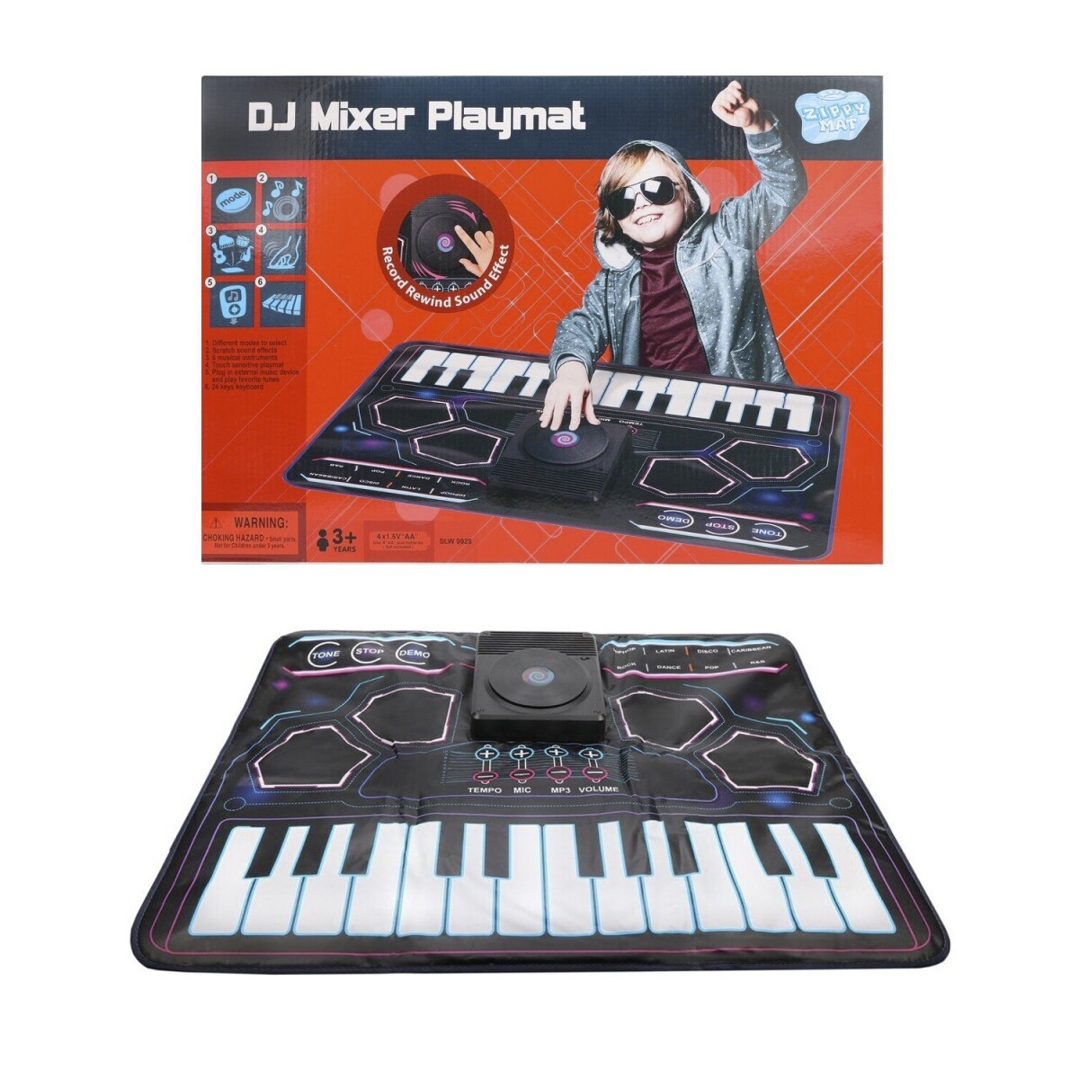 Bandeja DJ + órgano flexible tipo alfombra con efectos, conexión Aux y micrófono 