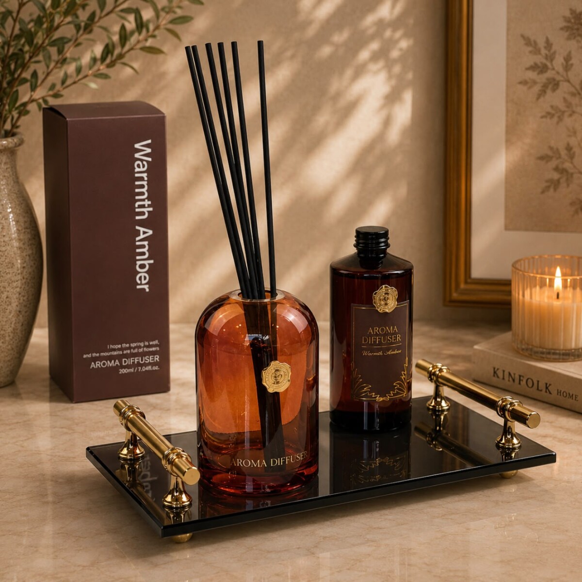 Aromatizador De Vidrio Ambiente Con Varillas 500ML - WARMTH AMBER 