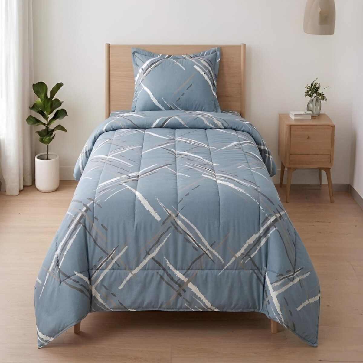 Acolchado 1 Plaza Doble Faz Microfibra Térmico 150 x 230cm - Celeste Nieve 