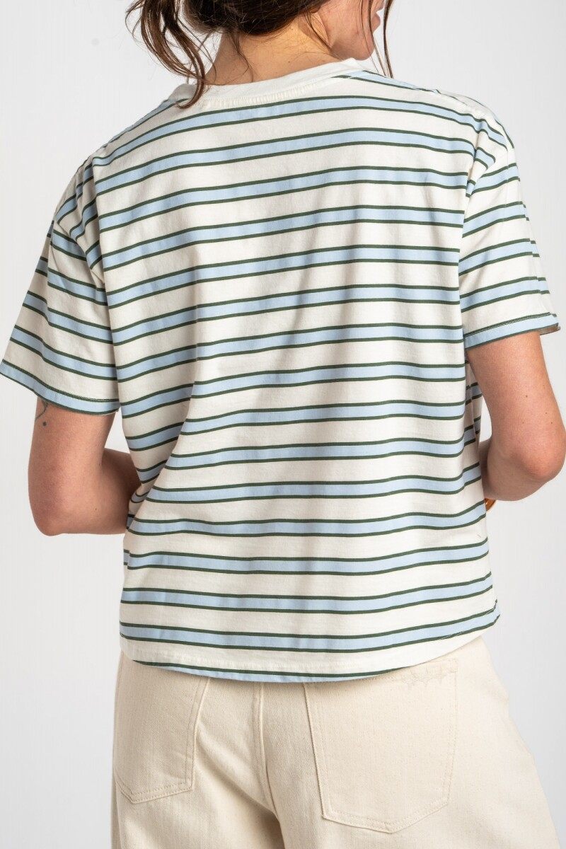 Remera Rayada Algodón Celeste