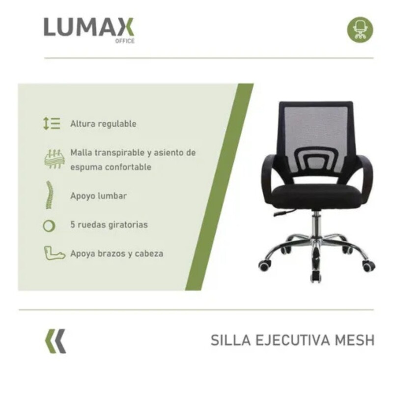Silla Ejecutiva Ezri Lumax Ergonómica Con Respaldo Mesh Transpirable Para Oficina Negro