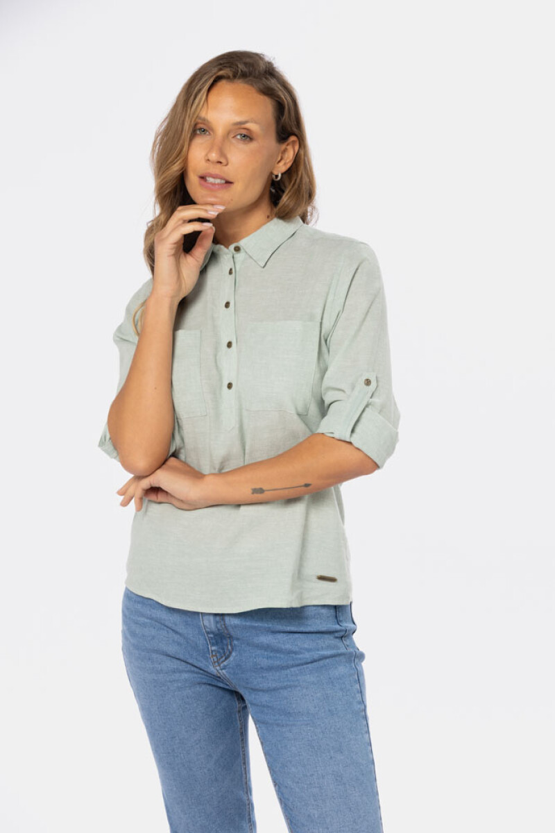 CAMISA DE LINO MEDIO BOTÓN - Verde 