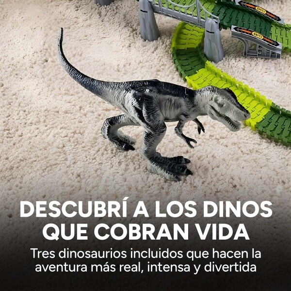 Pista Autos Dinosaurios Grande Flexible Juguete 275 Pz Luces Variante Color Verde