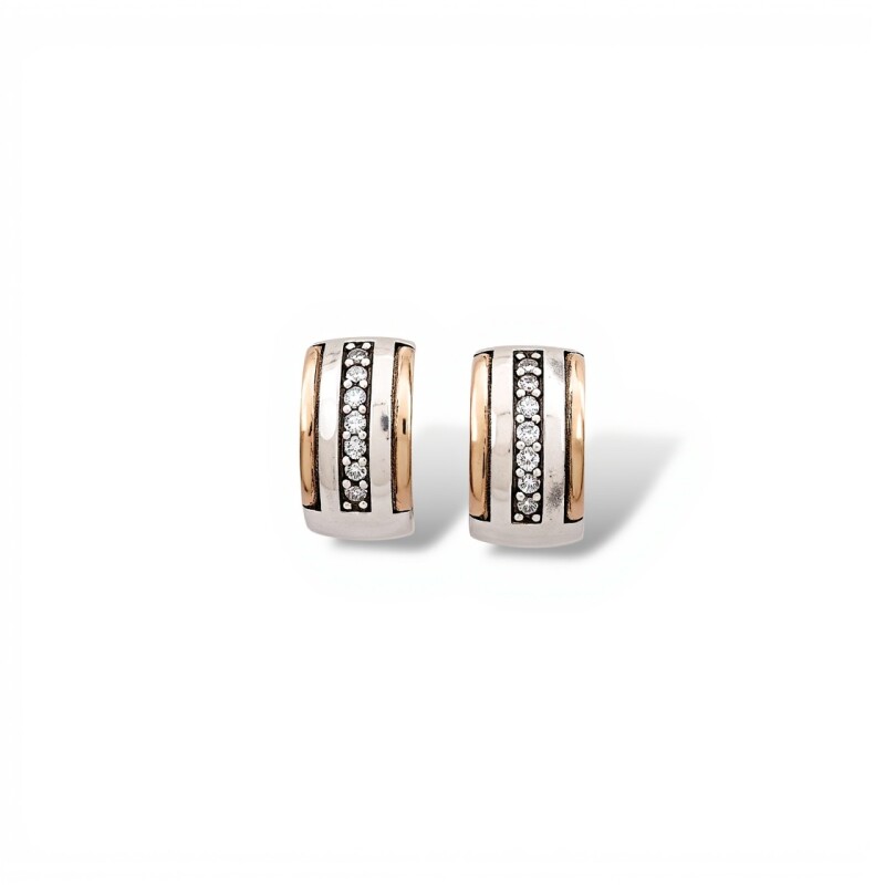 Caravanas Medio aro Zirconia-Plata y oro-Zirconia-CA5041 conpiedra