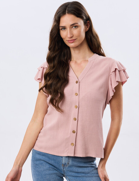 CAMISA DE LINO CON VOLADOS Rosa