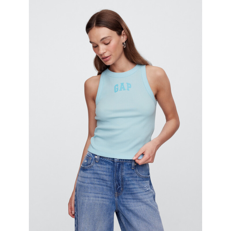 V-SL RIB 2X2 LOGO CROP TANK CHLORINE BLUE
