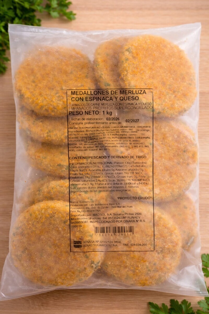 MEDALLON DE MERLUZA CON ESPINACA Y QUESO SOLIMENO 1KG 