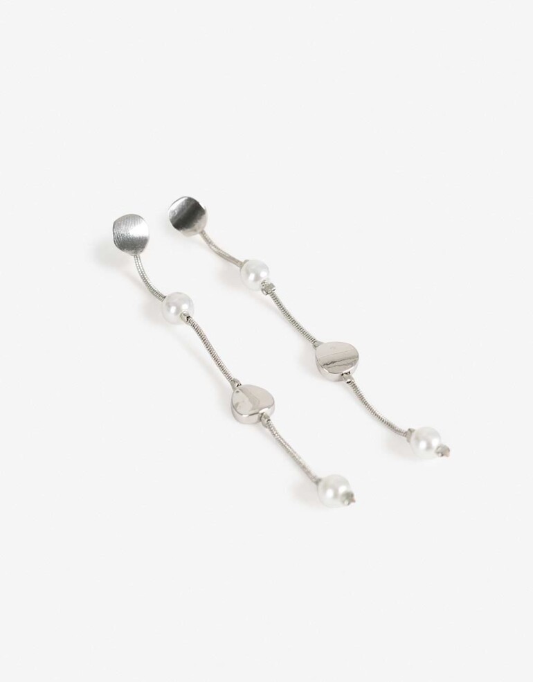 Aros Colgantes Largos Perlas Aros Largos Perlas - Plateado Rodio