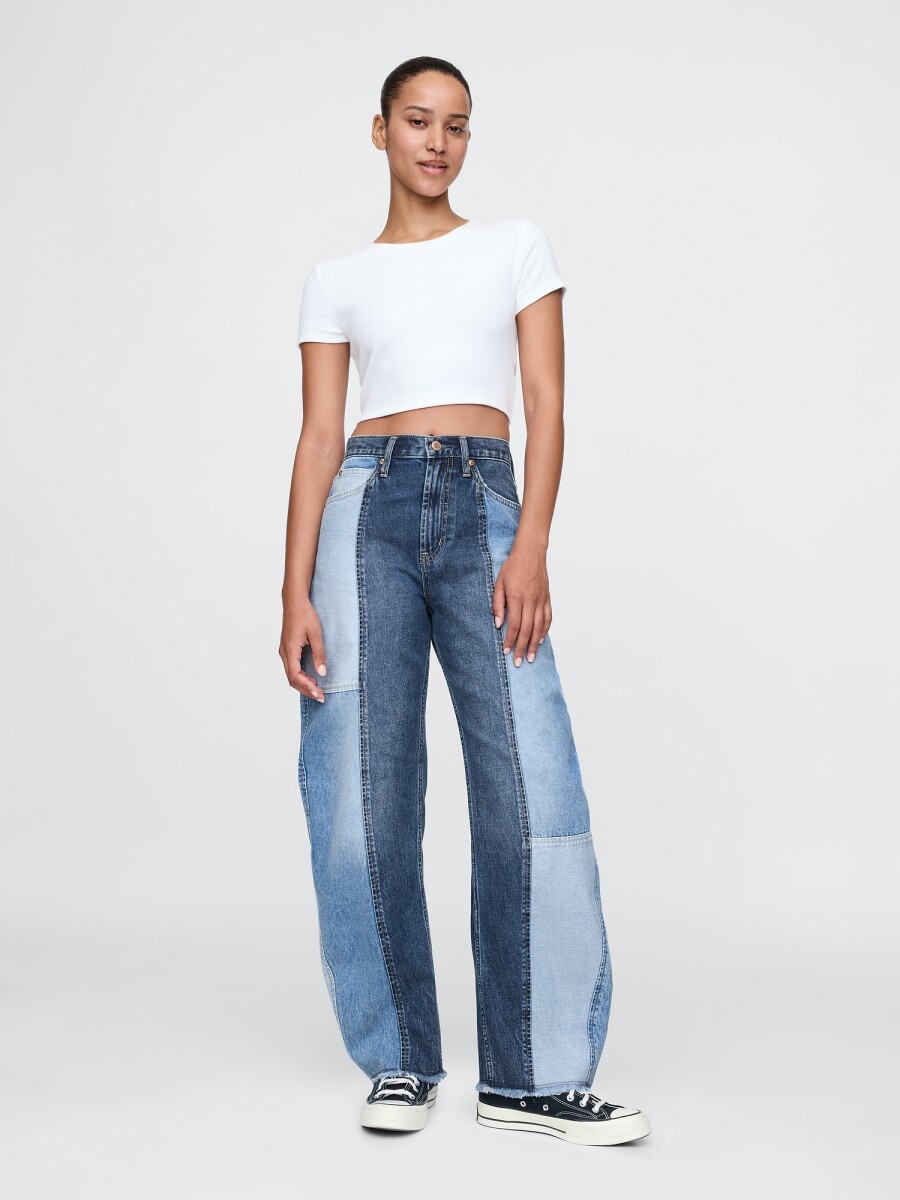 Jean Fast Barrel 2 Tonos Tiro Alto Mujer - Medium Indigo 15 