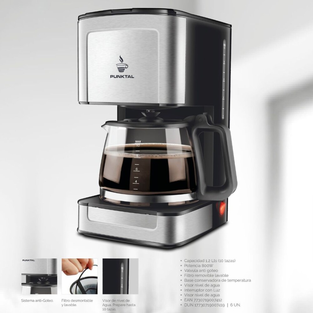 Cafetera con filtro Permanente 1,3 L - Punktal Cafetera con filtro Permanente 1,3 L - Punktal
