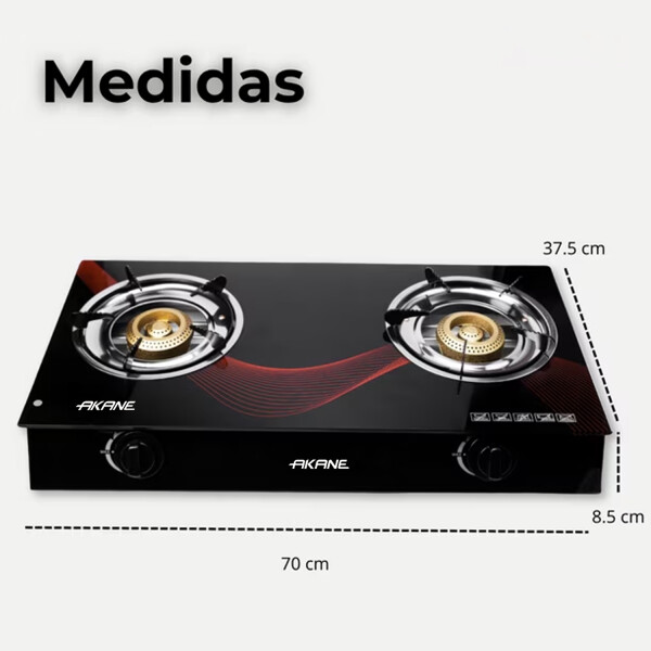 Anafe A Gas 2 Quemadores Akane Vidrio Templado 82255 ANAFE AKANE 2 QUEMADORES A GAS 82255