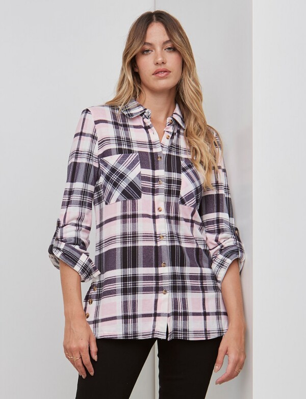 Camisa Soft Cuadros NEGRO/ROSA