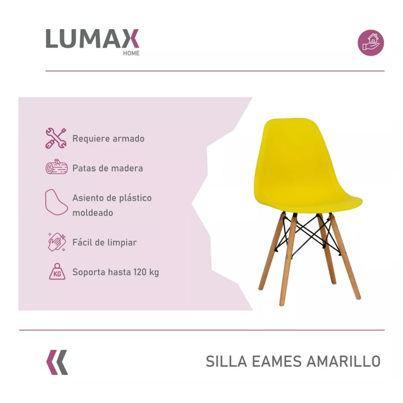 Pack 2 Sillas De Comedor Eames Lumax De Diseño Moderno Con Patas De Madera Amarillo